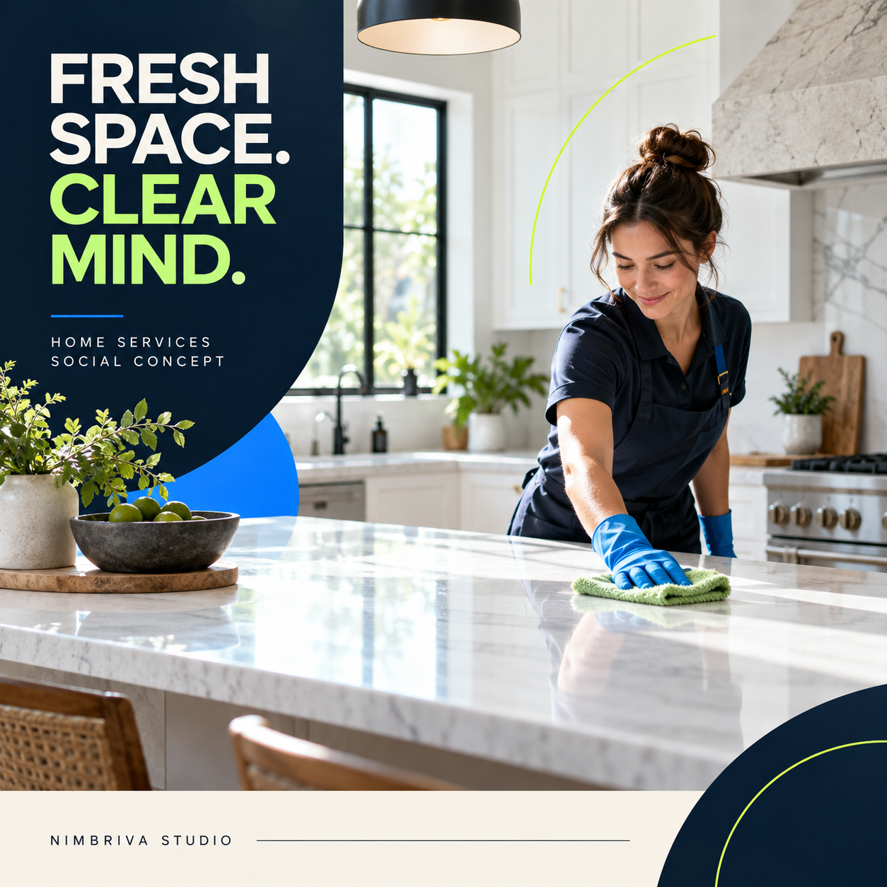 Nimbriva home services social media concept featuring a professional cleaner